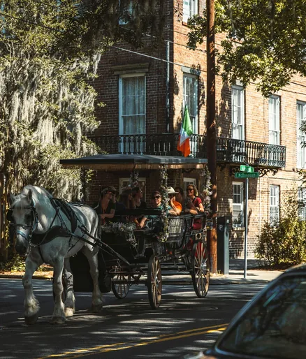 Horse-drawn carriage on a Savannah street