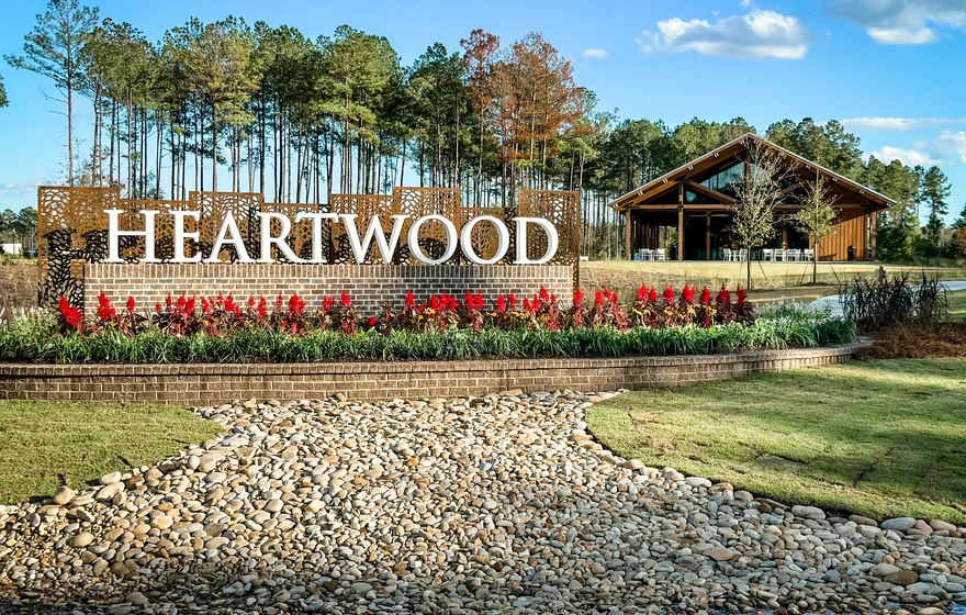 Aerial view of the Heartwood entrance lake